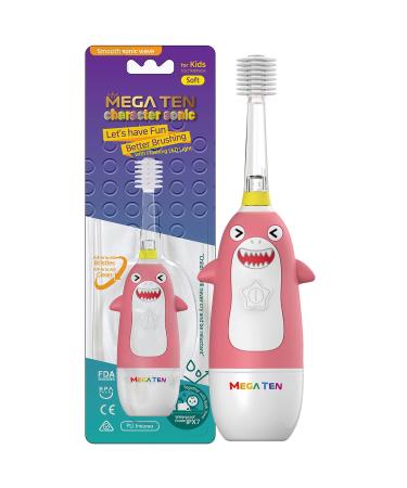 MEGA TEN 360-Degree Kids Electric Toothbrush with LED Light & Soft Microfiber Bristles & Comfortable Grip | Fun & Easy Brushing for Kids 12-48 Months Old | Built-in Timer | BPA Free | Baby Shark