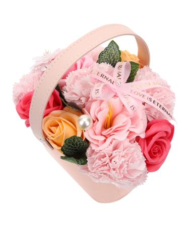 Beatifufu Box Portable Flower Basket Rose Petal Soap Flower Soap Flower Decorative Soap Rose Petals Decorations Roses Scented Soap Miss Flowers Pink Bath Flower Plastic Leaf