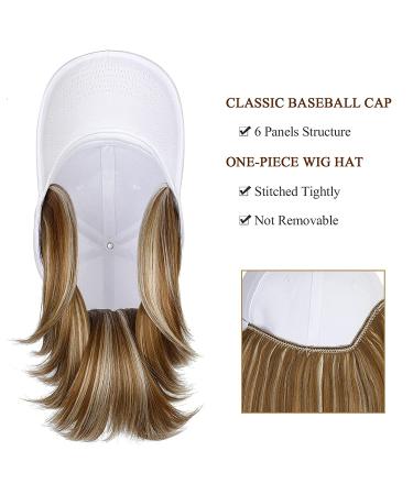 Qlenkay Baseball Hat with 14 Straight Bob Hairstyle Attached Wig - Ginger Brown Mix Bleach Blonde for Women/Girls - Buy Online on GoSupps.com