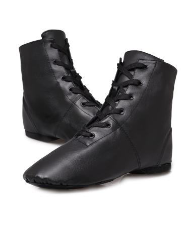 Black Leather Dance Jazz Boots - Soft Soled Dance Shoes Sturdy Durable Lace-up Jazz Shoe Suitable for Women 7