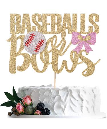 Qerleny baseballs or bows cake topper glittering gender reveal baby shower party decoration his or her boy or girl cake decoration