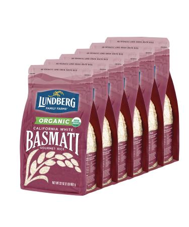Lundberg Family Farms - Organic California White Basmati Rice, Pleasant Aroma, Fluffy Texture, Won't Clump When Cooked, Gluten-Free, Non-GMO, USDA Certified Organic, Vegan, Kosher (32 oz, 6-Pack)