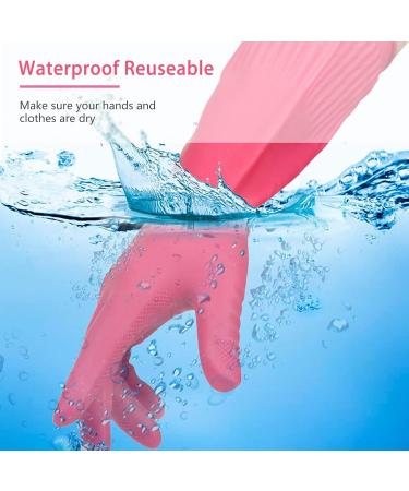 Wekiwgot 3 Pairs Long Rubber Gloves for Kitchen - Reusable Waterproof Non-Slip Handle Ideal for Household Cleaning - Pink - Buy Online on GoSupps.com