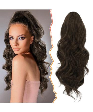 BARSDAR Drawstring Ponytail Extension Long Curly Wavy Pony Tail Brown Ponytail Extension Synthetic Clip in Hairpiece for Women Daily Use Party(16'' Chestnut Mix Chocolate Brown Evenly) 16 Inch (Pack of 1) Chestnut Mix Chocolate Brown Evenly