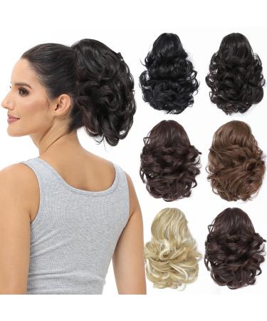 BUYOGET Ponytail Extension Long Curly Wavy Claw Jaw Clip in Synthetic Hairpiece Pony Tail Tale 8 Inches Light Brown 8 inch Light Brown
