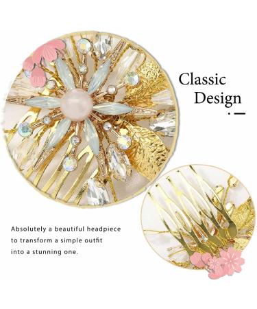 Zoestar Flower Wedding Hiar Comb Slides Gold Crystal Pearl Headpiece Rhinestone Bridal Leaf Hair Accessories for Women and Girls - Buy Online on GoSupps.com