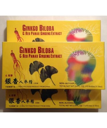 GinSen 3 Box Ginkgo Biloba and Red Panax Ginseng Extract Oral Liquid (3X 10 Vials) Natural Remedy