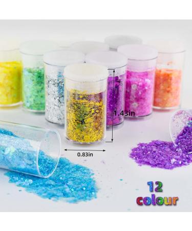 12 Colors Chunky Face Glitter - No Glue Cosmetic Body Nail Eye & Hair Art | Holographic Makeup Sequins for Rave & Festival - Buy Online on GoSupps.com