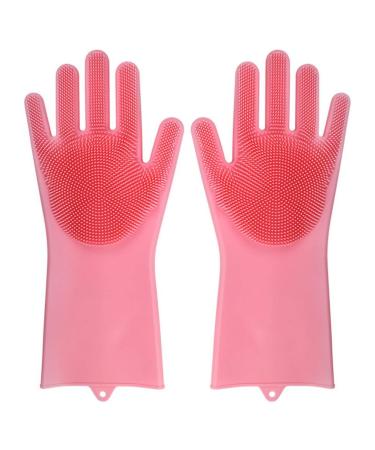 MBNVBNM Cleaning gloves Convenient Household Kitchen Scrubber Silica Gel Cleaning Gloves Dishwashing Gloves Household Heat Resistance (Color : Pink Size : Medium)
