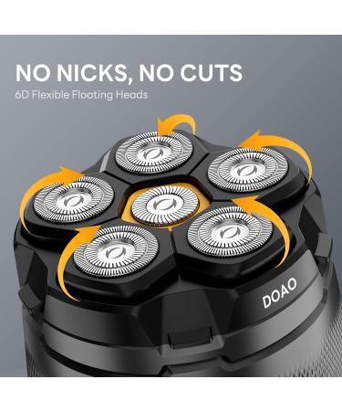 DOAO Men's Waterproof Cordless Head Shaver 2024 - 6D Flexible Head, Magnetic Blade, USB-C Port - Dry/Wet Electric Shaver for Bald Men - Buy Online on GoSupps.com