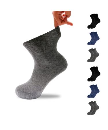 6 Pairs Diabetic Socks Men Women Ankle Socks for Swollen Feet Neuropathy Pain Relief Non-Binding Socks Grey+navy+black