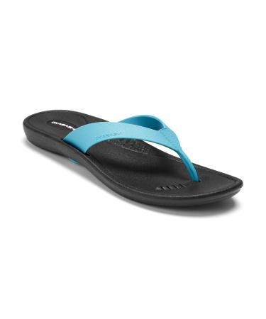OKABASHI Women's Breeze Flip Flop (Black/Turquoise ML) | Contoured Footbed w/Arch Support for All-Day Comfort | Slip-Resistant & Waterproof | Sustainably Made in The USA