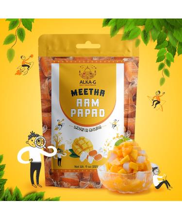 ALKA-G Aam Papad Cubes 9oz (225gm) | Authentic Indian Mango Snack made with Real Mango Pulp | Sweet & Sour Bar Candy | Reasealable Pack - Buy Online on GoSupps.com