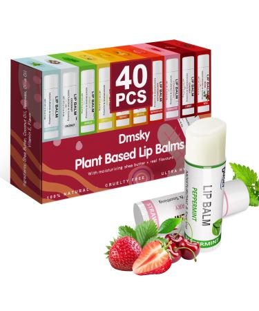 40 Pack Lip Balm Bulk Fruit Lip Balm Variety Pack Natural Moisturizing Balms for Dry Cracked Lips Hydrating for Men Women Kids - 10 Flavors 1 Count (Pack of 40)