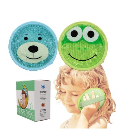 Large Kids Boo Boo Ice Pack,2 Packs Cute Heat Cold Gel Beads Packs for Kid's Fever,Pain Relief,Wisdom Teeth,First Aid and Neck, Head, Arms, Legs Injuries Green+blue