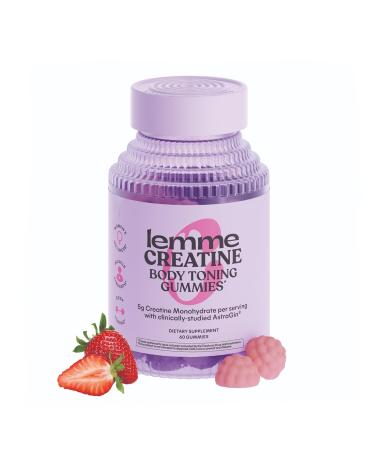 Lemme Creatine Monohydrate Gummies for Women and Men 5g Dose to Support Lean Muscle Strength Recovery Cognitive Health w/Ginseng for Absorption Sour Strawberry NSF Certified 60 Gummies