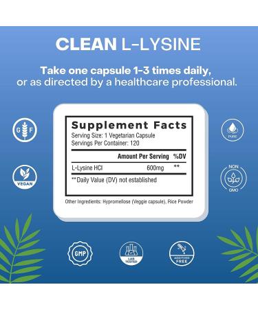 Natural Cure Labs Clean L-Lysine 600mg - 120 Capsules | Pure and Effective Formula - Buy Online on GoSupps.com