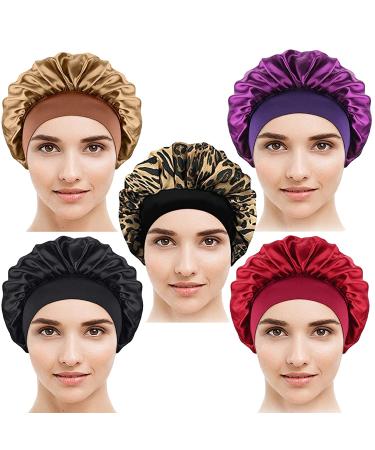 Satin Bonnet Set for Black Women - 2Pcs Silky Hair Sleep Cap for Night, Breathable & Satin Lined - Ideal for Curly Natural Hair - Black+Red - Buy Online on GoSupps.com
