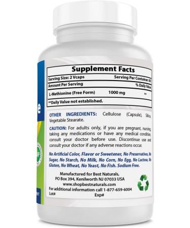 Best Naturals L-Methionine 500mg - 120 Veggie Capsules | Premium Quality - Buy Online on GoSupps.com