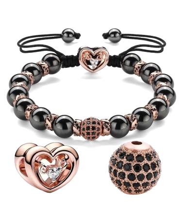Eumenides H matit Magnnet hard band 18k gold magnetic hardship magnetic hematite bracelet with 18k gold pearls eliminate static electricity black zirconia rose gold 8mm