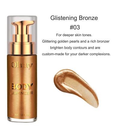 Bronze Highlighter Liquid Body Luminizer for Face & Body - Long Lasting Glow & Moisturizing | Waterproof Shimmer Illuminator (03 Glistening Bronze) - Buy Online on GoSupps.com