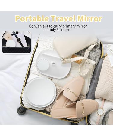 HOMEMIRO Large Lighted Makeup Mirror - 3 Color Lights, Stepless Dimming, LED Vanity Mirror with 5X Magnetic Magnifying Travel Mirror - Square Tray White - Buy Online on GoSupps.com