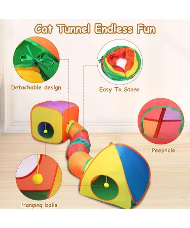 Mfsdai 3-in-1 Cat Toy Set: Tunnel, Cube, Tent | Interactive Maze Toy for Cats, Puppy, Rabbit | Foldable & Portable | Rainbow Color - Buy Online on GoSupps.com