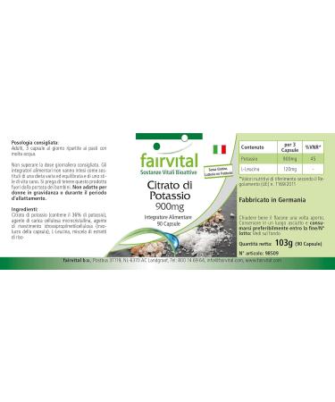 Fairvital Potassium Citrate 900mg Vegan Capsules - High Dosage - 90 ct - 300mg Potassium - Buy Online on GoSupps.com
