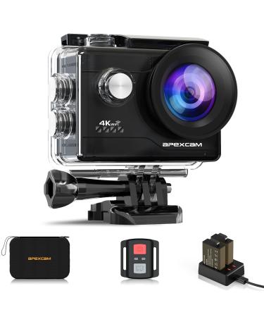 Apexcam Action Camera 4K Sports Camera 20MP 40M 170Wide-Angle WiFi Waterproof Underwater Camera with 2.4G Remote Control 2 Batteries 2.0'' LCD Ultra HD Camera with Mounting Accessories Kit