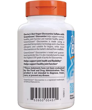 Doctor's Best Vegan Glucosamine Sulfate 750mg, 180 Veggie Caps - Joint Support, Non-GMO, Gluten & Soy Free - Buy Online on GoSupps.com