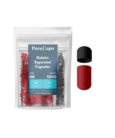 Purecaps USA - Size 00 Empty Black/Red Gelatin Pill Capsules - Fast Dissolving and Easily Digestible - Preservative Free with Natural Ingredients - (1 000 Separated Capsules)