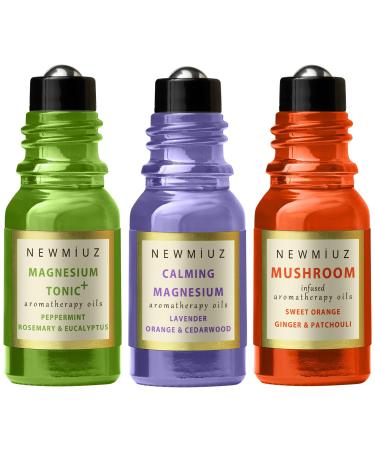 Headache Roll on Stick Peppermint Rosemary and Eucalyptus with Calming Roller Magnesium Lavender Orange Cedarwood & Roll-On Essential Oil Blends Focus Memory Concentration Orange Ginger Patchouli Pack