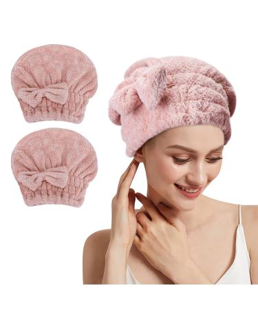 Unaone 2 pieces microfiber hair towel hair dryer towel towel hair turban-fast drying hoppat (bouncy die super suckable hair wrap towel headscarf soft for thick/long hair 2 pink