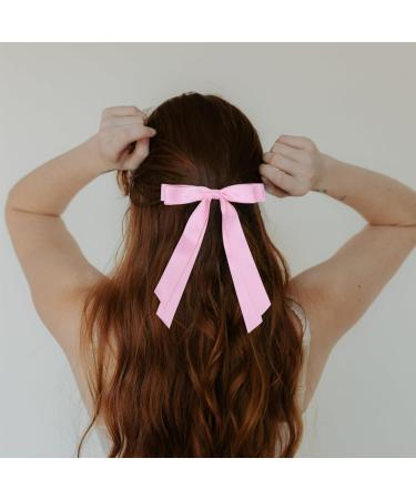 2 Pack Hair Bows for Women Pink Bow Hair Clips French Barrette with Long Silky Satin Hair Ribbons for Women Girls(Light Pink) - Buy Online on GoSupps.com