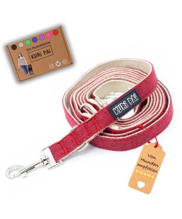 Kuri Pai 3m dog leash for medium -sized dogs comfortable and comfortable Kleine leash rehabilitation leash double line from hemp |M (2.0cm wide) - red / beige M (280cm x 2.0cm) - (medium -sized dogs) red / beige
