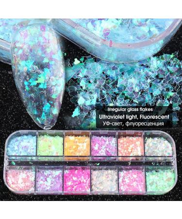 12 Colors Mermaid Nail Glitter Sequins - Nail Flakes Confetti Sticker for Manicure & Makeup - Party Beauty Accessories - Buy Online on GoSupps.com