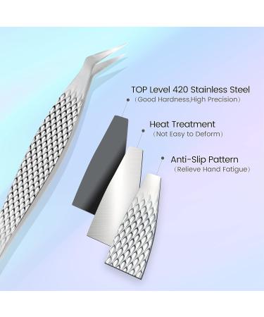 LANKIZ Lash Tweezers Set 5-Pack High Precision Stainless Steel Eyelash Extension Tweezers for Volume Isolation & Classic Lashes - Professional Silver Tweezers - Buy Online on GoSupps.com