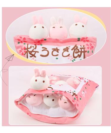 Cute Snack Pillow Bunny Plush Toy - Kawaii Rabbit Pudding Pillow with Removable Bunny Dolls - Creative Gift for Kids - 8 Sakura Bunnies - Buy Online on GoSupps.com