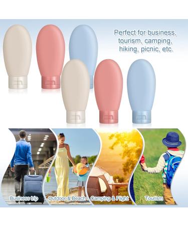 AUXSOUL Travel Bottles Set 6 Pcs Leak Proof Refillable Squeezable Containers Set Mini Squeeze Bottles Liquid Travel Accessories for Toiletry Shampoo soap Body Wash(60ml) - Buy Online on GoSupps.com