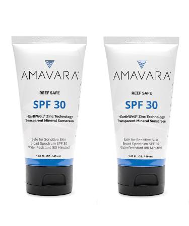 Amavara Transparent Mineral Sunscreen SPF 30 Non Nano Zinc Oxide Reef Safe Sunblock for Sensitive Skin Biodegradable Broad Spectrum Body & Face Waterproof Suntan Lotion 1.65 Oz (2 Pack) 3.3 Ounce (Pack of 2)