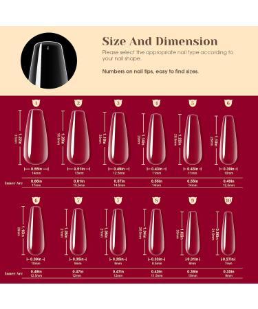 Rosalind 264 Pcs Soft Gel Ballerina Nail Tips Transparent Long Coffee Acrylic Nail Tips for Salon & DIY | 12 Sizes Full Cover - Buy Online on GoSupps.com