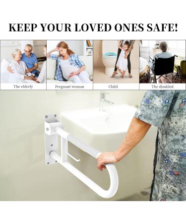 Toilet Grab Bar 22.4 Inch ZUEXT White Anti-Slip Support Rail U Shaped Flip-Up Grab Bar with Paper Holder Stainless Steel Knurled Handicap Safety Handrails for Disabled Elderly Pregnant 24IN White - Buy Online on GoSupps.com
