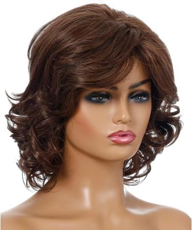 AUBIG Women's Short Curly Hair Wig - Chemical Fiber with Hairnet Cap & Steel Comb - Brown | International Shipping Available - Buy Online on GoSupps.com