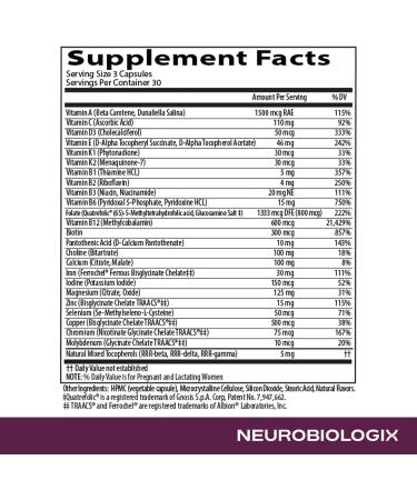 Neurobiologix Prenatal Evolved Complete Prenatal Multivitamin for Women Methylated Folate Iron Choline Methyl B Vitamins Gentle Absorption for Pregnancy & Postnatal Wellness 90 Capsules - Buy Online on GoSupps.com