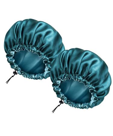 2 Pack Silk Bonnet Reversible Double Satin Bonnet Layers Sleep Bonnet Adjustable Silk Hair Wrap for Sleeping Hair Bonnet Extra Large Blue