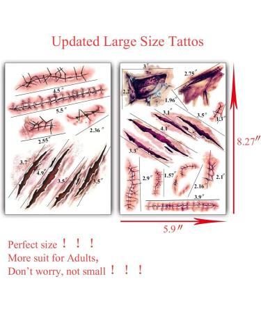 Large Horror Fake Bloody Wound Stitch Scar Temporary Tattoo Stickers - 6Pcs - Buy Online on GoSupps.com