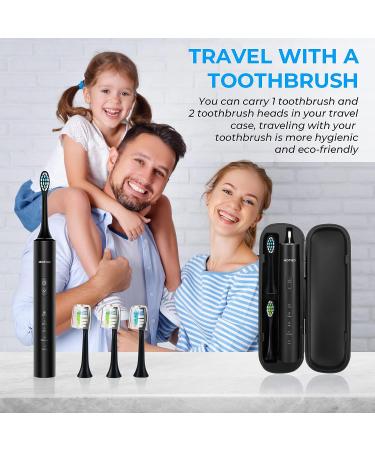 MOPIKO Travel Electric Toothbrush Kit - Sonic Rechargeable Toothbrush for Adults, Teens & Kids - Smart Whitening Power Toothbrush with USB-C (Black) - Buy Online on GoSupps.com
