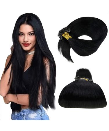 Black Keratin Bondings Extensions Real Hair 45cm Remi Real Hair Extensions Bondings U Tips Black Hair Extension Hair Extension Real Hair Keratin #1 1 1 G/S 50g/50 strands