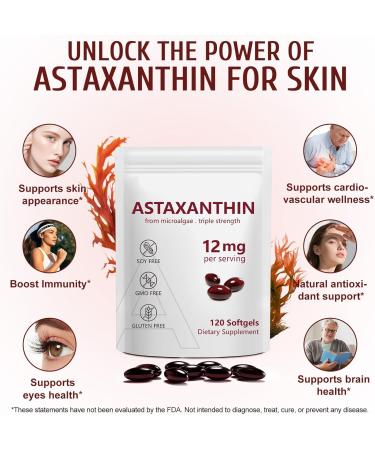 Astaxanthin 12mg 120 Softgels 4 Month Supply Premium Astaxanthin Antioxidant Supplements with Antioxidant Activity Supports Eye Immune Joint Skin Health Internal Circulation 1 Pack - Buy Online on GoSupps.com