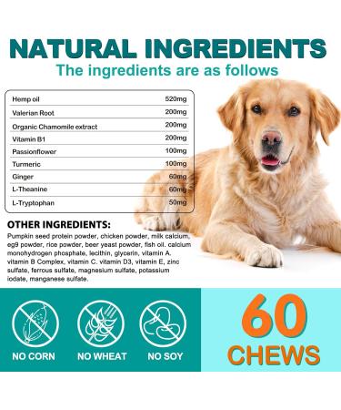 Calming Dog Treats for Anxiety - Calming Hemp Treats for Dog - Dog Anxiety Relief with Hemp Oil Natural Stress Relief During Firework Storm Separation - Chicken Flavor Chewing Treats - 60 Count - Buy Online on GoSupps.com